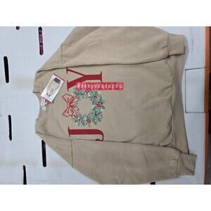 Beige Holiday 'JOY' Sweatshirt with Wreath Design XS